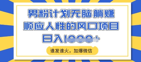 男粉计划无脑躺Z，顺应人性的风口项目，谁发谁火，加爆微信，日入多张【揭秘】-优优网创