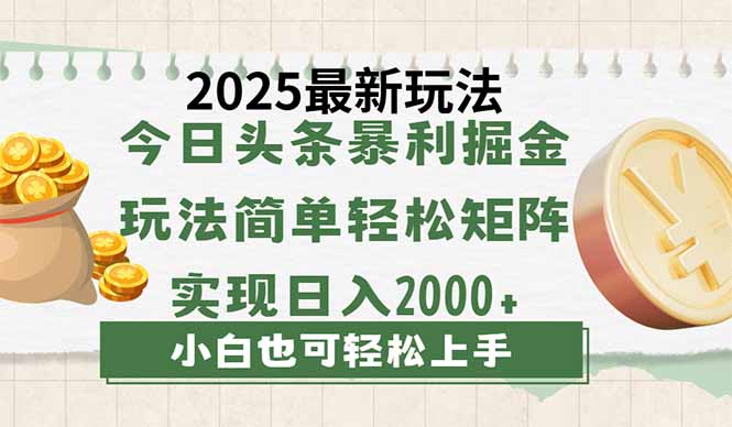 今日头条2025最新玩法，思路简单，复制粘贴，轻松实现矩阵日入2000+-优优网创